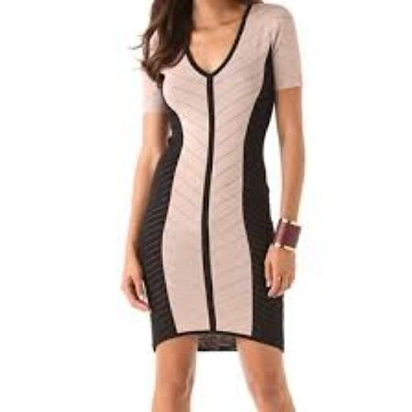 NWT Torn Ronny Kobo S Caterina Dress BodyCon Fitted Stretchy Sexy Black Nude Tan - Picture 3 of 7